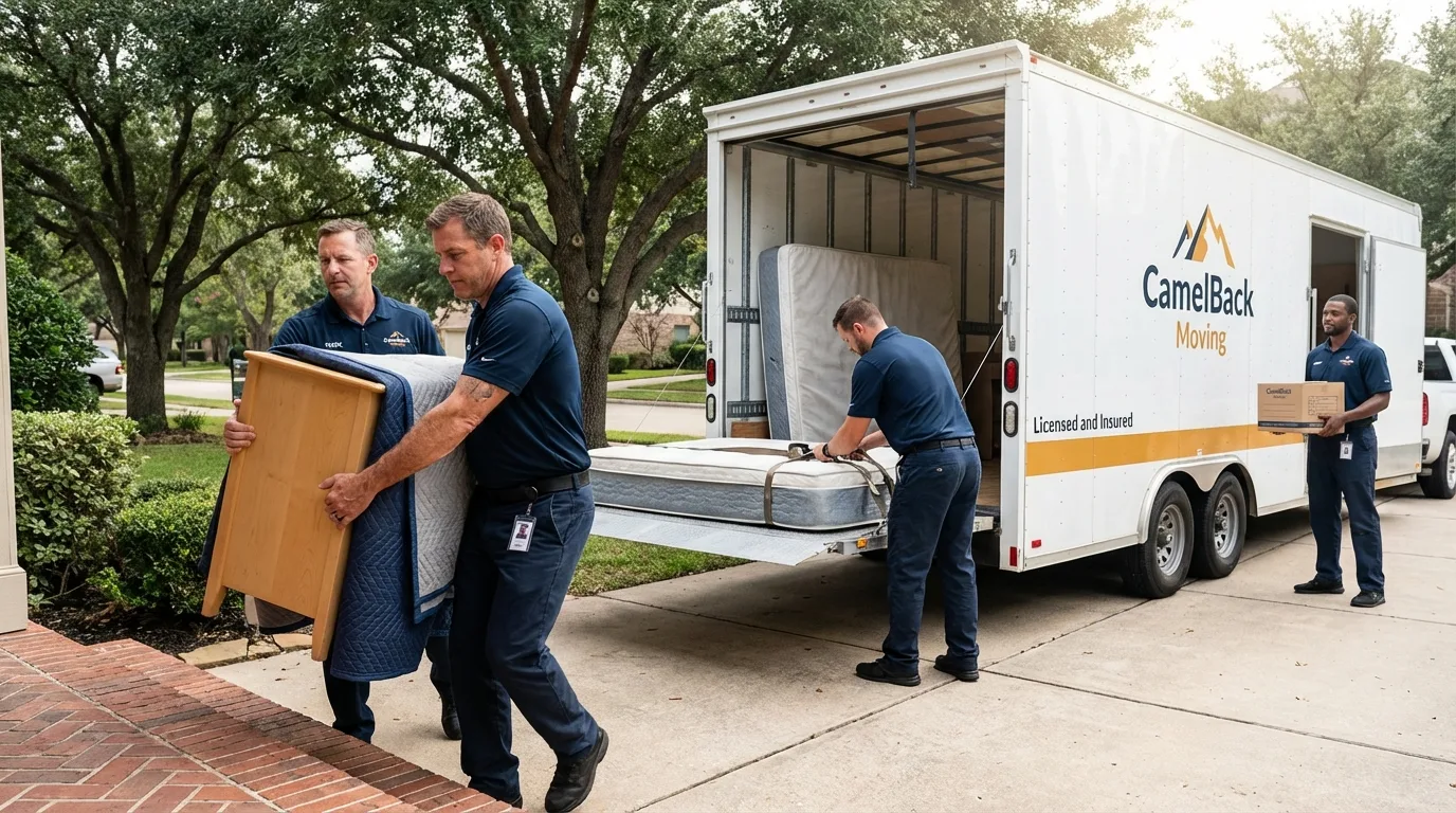 Crew loading residential truck for cross-state move from Haw River, NC