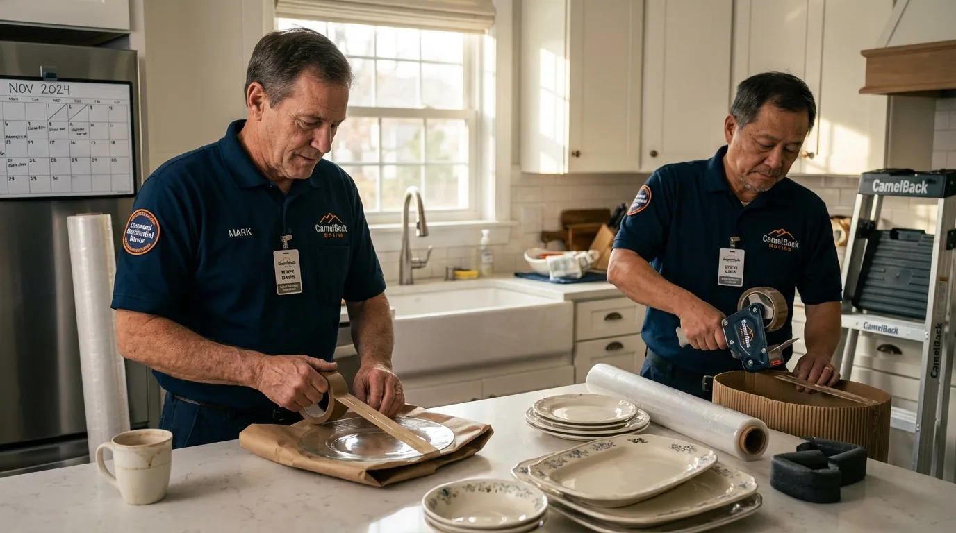 Professional crew packing kitchen dishware in Haw River, NC